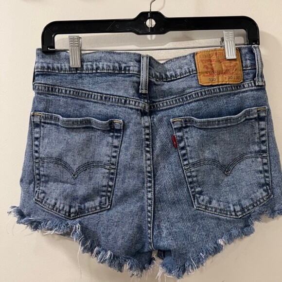 Levis 510 Womens Blue Washed Frayed Hem High Rise Denim Shorts Size W30 L30 - Picture 5 of 12